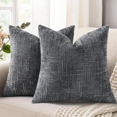 Zdjęcie produktu dla Zestaw dwóch poszewek na poduszki z tkaniny chenille, 45x45 cm, kolor ciemnoszary