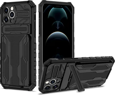 Produktbild von iPhone 12 Pro Max Hülle, Hybrid Robust Schutz Stoßfest Schutzhülle mit Kartenhalter Ständer für iPhone 12 Pro Max Schwarz
