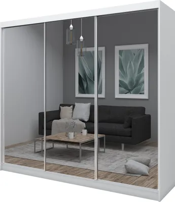 Image de Armoire Darix de 240 cm avec miroir, 3 portes coulissantes (couleur : blanc)