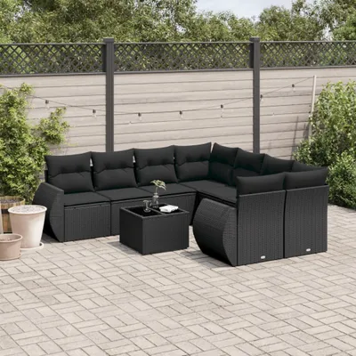 Produktbild von 9-tlg. Garten-Sofagarnitur mit Kissen Schwarz Poly Rattan 3253492