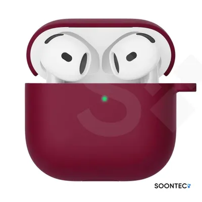 Produktbild von SOONTEC Hülle für AirPods 4 Generation Case Silikon Schutzhülle Kopfhörer Etui Slim Cover in Weinrot mit Karabiner-Ring