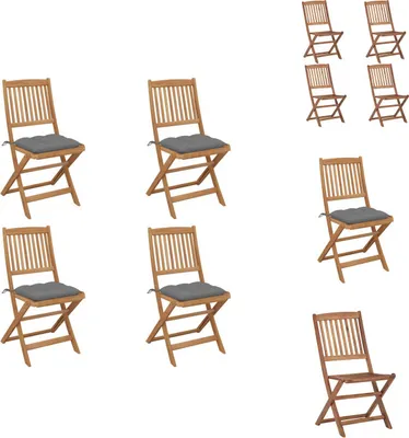 Immagine prodotto di vidaXL Sedie da giardino pieghevoli 4 pezzi con cuscino in legno massiccio di acacia - Sedie da giardino