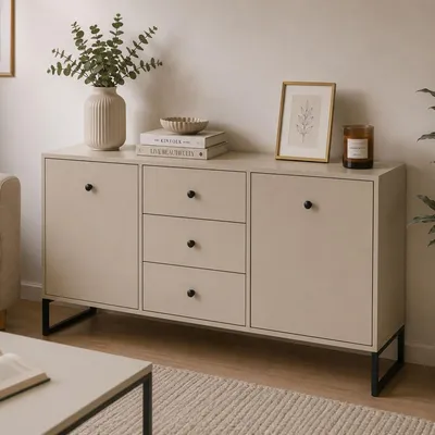 Immagine prodotto di Lerelova - Credenza, 115x33x82h cm Beige Cashmere, 3 Cassetti