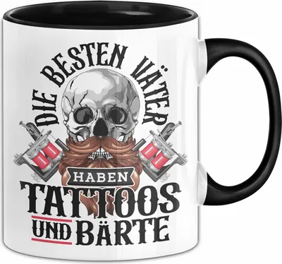 Produktbild von Papa Tasse Geschenk Die Besten Väter Haben Tattoos und Bärte Geschenkidee Tattoowierter Vater Vatertag (Schwarz)