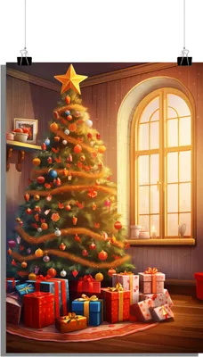 Produktbild von Weihnachtsposter - Weihnachtsbaum Poster - Geschenke Poster - Heimdekoration Poster - 61x91cm - Perfekt zum Einrahmen
