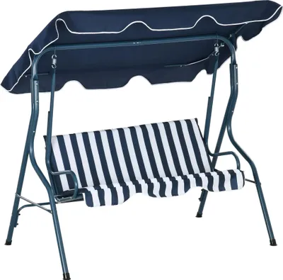 Image de Balançoire de jardin - Balançoire Hollywood - Toit pare-soleil réglable - 170 × 110 × 153 cm - Acier et polyester - Bleu
