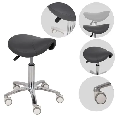 Produktbild von HABYS Ergonomischer Drehhocker Lila | Rollhocker Sattelhocker Arbeitshocker Praxishocker höhenverstellbar | Alu-Fußkreuz, PolyurethanRollen | Grau