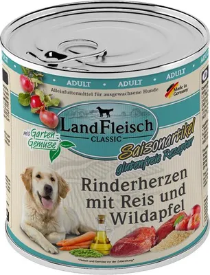 Produktbild von Landfleisch Pur Rinderherz & Wildapfel Nassfutter, 6x800g