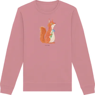 Produktbild von Mr. & Mrs. Panda Bio Pullover Eichhörnchen Blume Größe S - Canyon Pink - Geschenk, Spaß, Spruch Positiv, Sweater, Sweatshirt, Pulli, Bio-Pullover, Eichhorn, Baumwoll