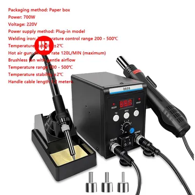 Produktbild von Lötstation - D-8586 - 700 W - 220 V - Digitales Display - Heißluftgebläse - Lötkolben - 2-in-1