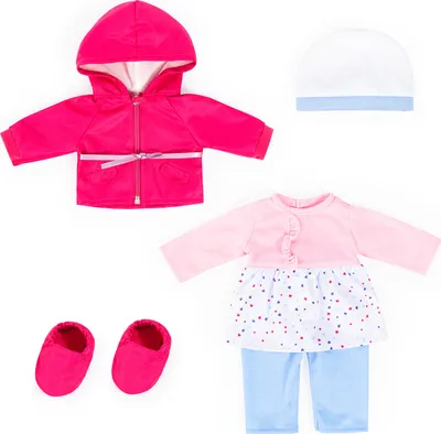 Produktbild von Bayer Design 84200AJ Kleider für Puppen 38-42 cm, 5 Teile, Babypuppen Anziehsachen, rosa, blau, Outfit mit Jacke
