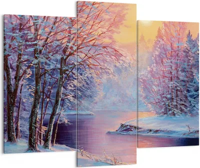 Produktbild von Bild auf Leinwand - Leinwandbild - 3 Teile - Öl Winter Fluss - 130x100cm - Wand Bild - Wanddeko - Wandbilder - Leinwanddruck - Bilder - Wanddekoration - Leinwand bilder - Wandbild - CB130x100-4379