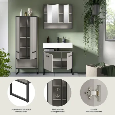 Produktbild von Bagno Badmöbelset 3 Teile hellgrau, cremefarben.