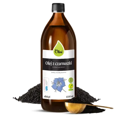 Zdjęcie produktu dla Olej z czarnuszki 1000 ml nierafinowany, wspomaga odporność Olini