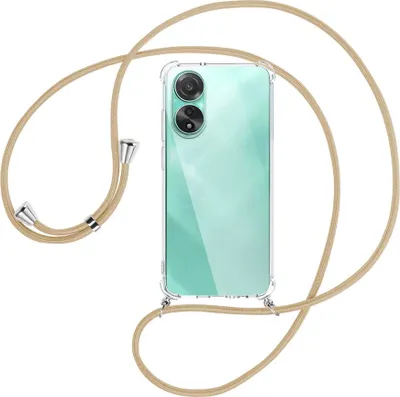 Produktbild von Handykette Backcover-Schutzhülle mit Band (Metall silberfarben) für Oppo A78 4G (CPH2565) - caramel