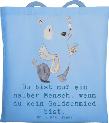 Produktbild von Mr. & Mrs. Panda Tote Bag Goldschmied Herz - Sky Blue - Geschenk, Juwelier, Shopping Tasche, Schmied, Einkaufstasche, Uni, Jutebeutel, Schmuckgeschäft, Spruch