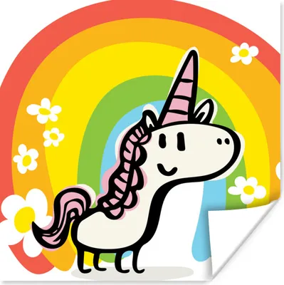 Produktbild von MuchoWow® Poster Eine Illustration eines Einhorns mit einem Regenbogen - Mädchen - Kinder - Kinder 50x50 cm - Wohnzimmerdekoration