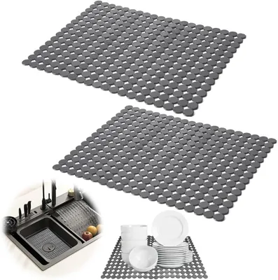 Produktbild von Set mit 2 PVC-Spülbeckenmatten 40×30 cm, zuschneidbar, kratzfest, für den Spülbeckenboden.