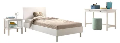 Produktbild von Einzelbett Set 90x200 Keeley Buche Weiß Massivholz Schreibtisch