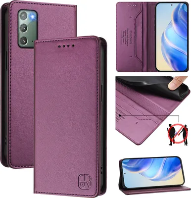 Image de Étui en cuir pour Samsung Galaxy Note 20, étui à rabat avec fentes pour cartes, portefeuille et support Violet