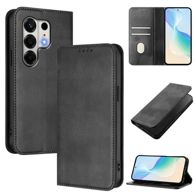 Obrázek produktu pro Pouzdro pro Tecno Camon 50 4G, vintage kožené pouzdro s RFID ochranou, přihrádkami na karty, stojánkem Černý