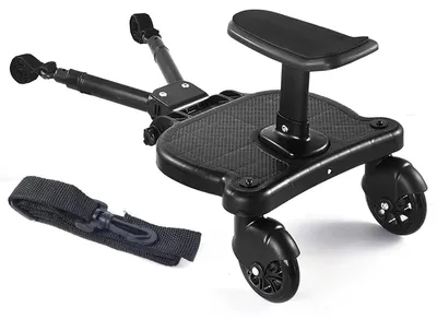 Zdjęcie produktu dla Deska do wózka dziecięcego – Buggy Board z wyjmowanym siedziskiem – uniwersalny rozmiar – regulowana długość 54–58,5 cm – do 25 kg – dla dzieci w wieku 3–7 lat – czarny