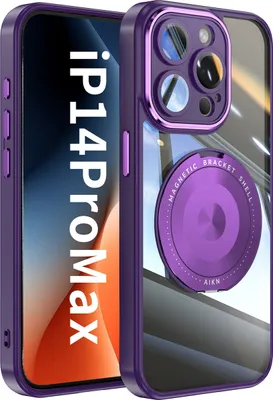 Produktbild von Handyhülle für iPhone 14 Pro Max Transparent Militärschutz mit Magnetring Ständer und Kameraabdeckung Lila