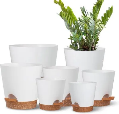 Image de Pots auto-irrigués - 7 pièces pour plantes d'intérieur - plastique blanc