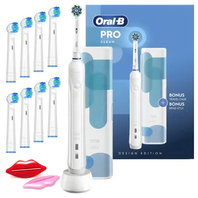 Produktbild von Oral-B Pro Clean Elektrische Zahnbürste – Weiß – Reiseetui – 8 Ersatzbürsten – Timer