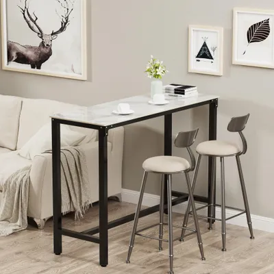 Produktbild von FATIVO Bartisch Küchentisch: Bistrotisch Marmor Stehtisch Küche, Küchentisch Rechteckig Schmal für Küchen Wohnzimmer Esszimmer 120x40x105cm, Weiß