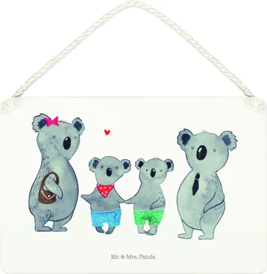 Produktbild von Mr. & Mrs. Panda Schild Koala Familie zwei DIN A4 - Weiß - Geschenk, Dekobrett, Wandbild Holz, Holzschild, holzbild, Muttertag, Türschild, Familienzeit, Zusammen