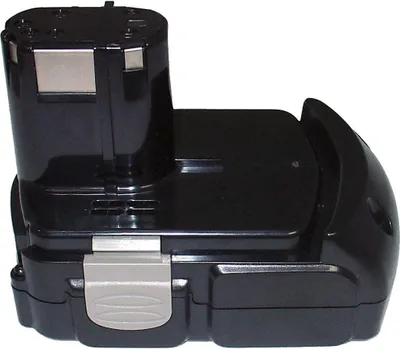 A black power tool battery pack is shown against a white background.