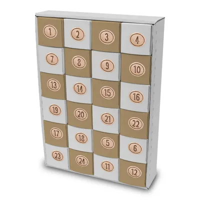 Produktbild von itenga SET Adventskalender zum Füllen Würfel 6,5cm + Sticker Z51 + Würfel (weiß, braun)