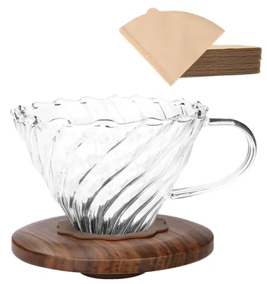 Kaffeedripper Borosilikatglas Walnuss 100 Filter Größe 02