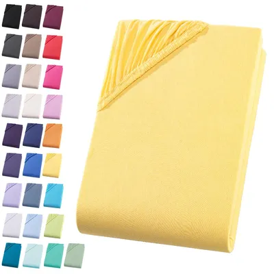 Produktbild von Jersey Spannbettlaken 90-100x200 cm Spannbettuch 100% Baumwolle Bettlaken, Gelb