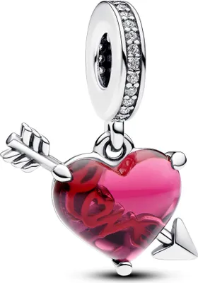 Zdjęcie produktu dla Pandora 793085C01 Charm Pendant Ladies Red Heart & Arrow Murano Glass Silver