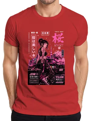 Immagine prodotto di Maglietta da uomo, rossa, taglia M, con scritta "Sakura JDM Japanese Pride Running Is An Art Anime Japan Y2K Drift"