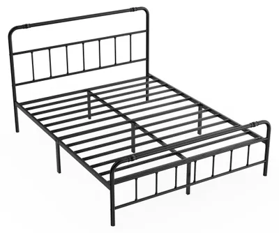 Produktbild von QEENTOE Metallbett 160x200 cm mit Kopfteil und Lattenrost, Bettrahmen aus Metall, Bettgestell Doppelbett für Schlafzimmer und Gästezimmer, Schwarz