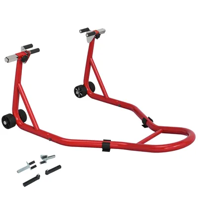 Image de HOMCOM Béquille d'atelier moto avant leve moto support pour moto avec bras oscillant en U et en L, support universel de levage pour atelier en acier rouge