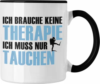 Produktbild von Trendation - Taucher Tasse Geschenk Kaffeetasse Geschenkidee Männer Tauchen Evolution Grafik Tauchlehrer Tauchsportler Becher Profitaucher (Schwarz)