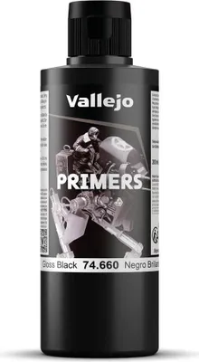Immagine prodotto di Vallejo Primers Vernice acrilica nera brillante ad asciugatura rapida, 200 ml. Per aerografo per modellismo e figurine