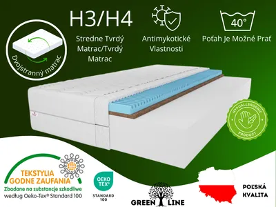 Produktbild von Kokosový matrac Twist s masážnou vrstvou, 200X200 cm, výška matraca cca 15 cm stupeň tvrdosti H3/H4, farba: biela, vysoko elastická pena vrátane poťahu