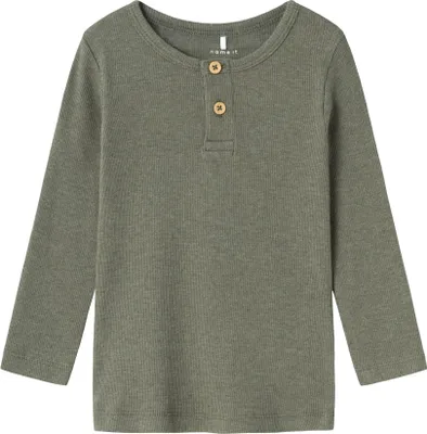 Produktbild von NAME IT Gerippter Kinder Longsleeve Langarmshirt mit Knopf Rundhals Größe: 116