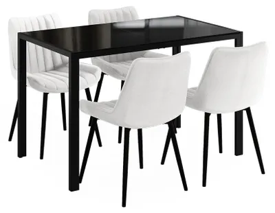 Productafbeelding van Eetkamerset Vicco Grand, zwart, 120 x 70 cm, met 4 stoelen (beige), model 63361
