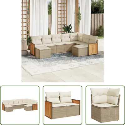 Produktbild von The Living Store 9-tlg. Garten-Sofagarnitur mit Kissen Beige Poly Rattan