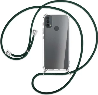 Produktbild von Handykette Backcover-Schutzhülle mit Band (Metall silberfarben) für Motorola Moto E30, Moto E40 - dunkelgrün