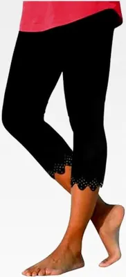 Produktbild von Damen 3/4 Leggings Hochbund Sport Leggings Slim Fit Yogahose mit Spitze Sweatpants Angenehm Wanderhose Weiche Elastische Jerseyhose Blickdicht Schlaghose für Frauen