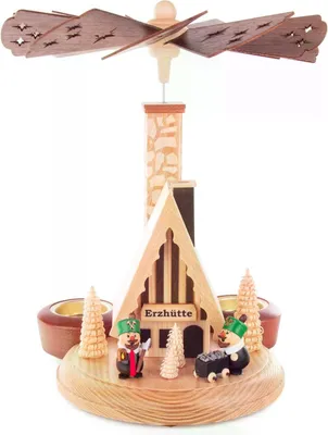 Obrázok produktu pre Fajčiarska pyramída s rudnou chatrčou, dvoma baníkmi a čajovými sviečkami Výška 26 cm NOVINKA