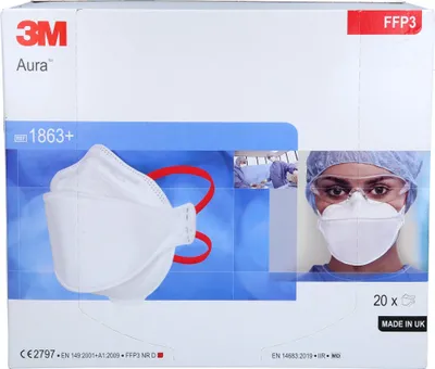 Produktbild von 3M Aura Atemschutzmasken FFP3, Typ II R ohne Ventil 1863+ FFP 3