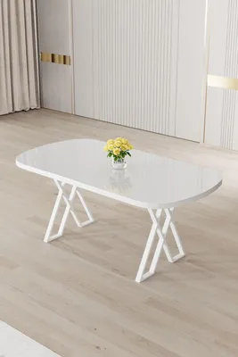 Produktbild von Skye Decor, Hochwertiger Esstisch 168 cm, Weiß, Metallbeine, 100% MDF